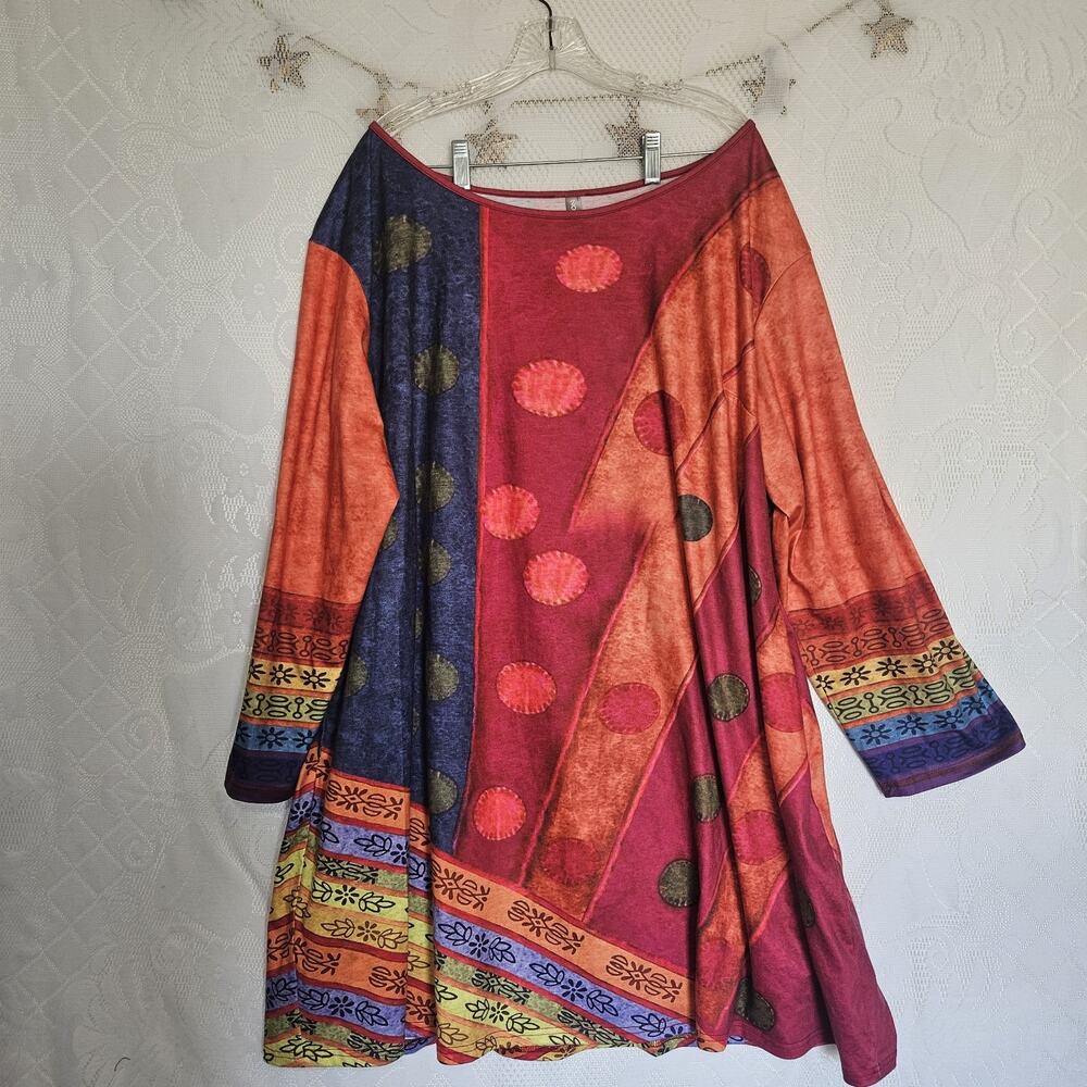 Noracora Jersey Size 3X Pullover Mini Dress Cover Up Artsy Boho Hippie Retro
